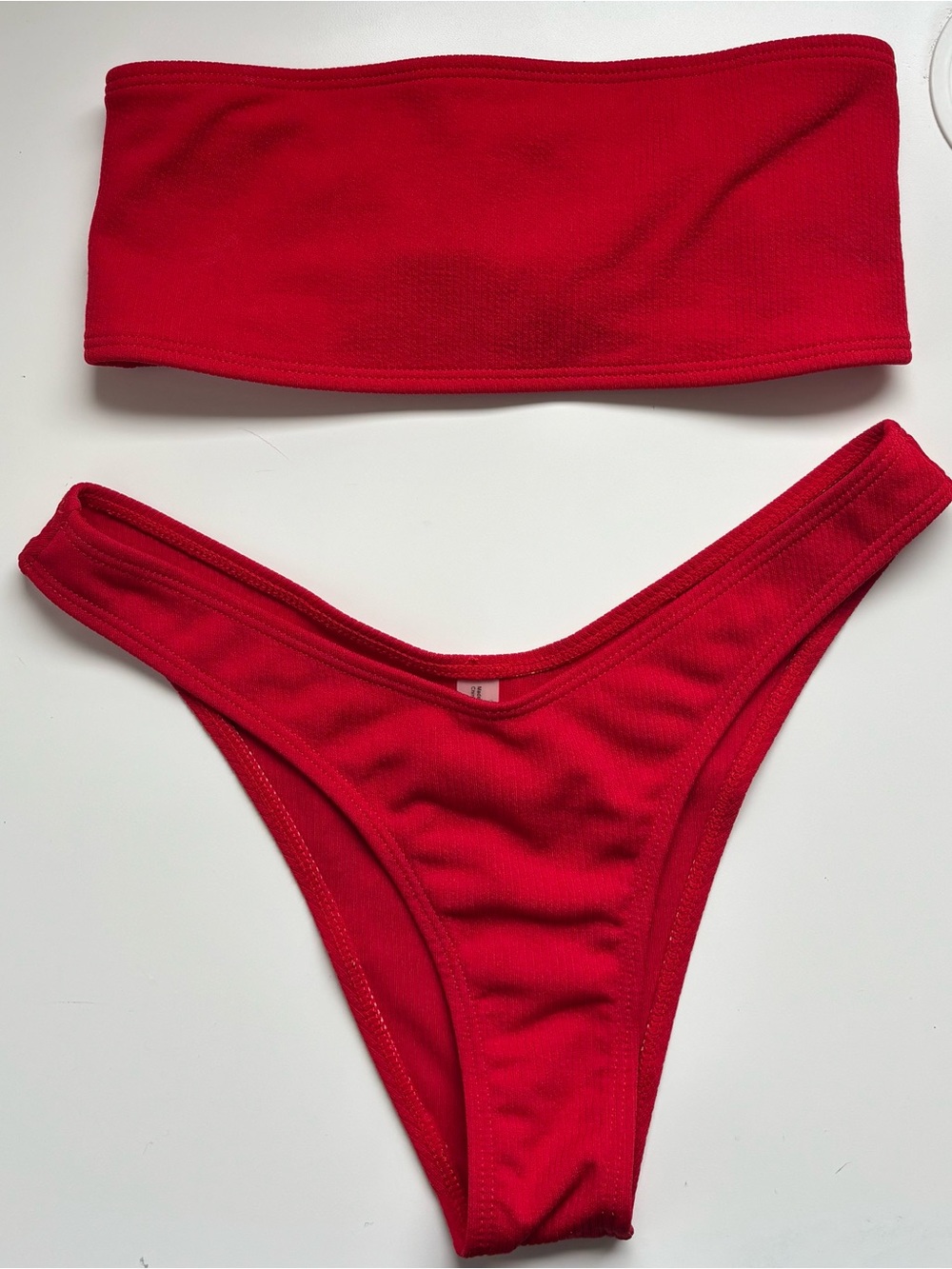 red bandeau style bikini